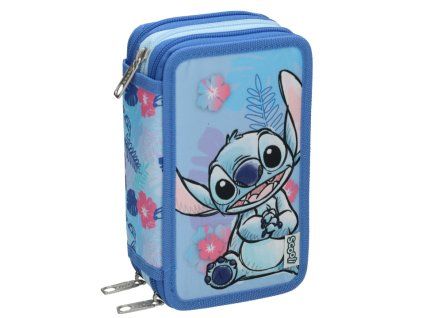 Třípatrový penál Stitch modrý s výbavou