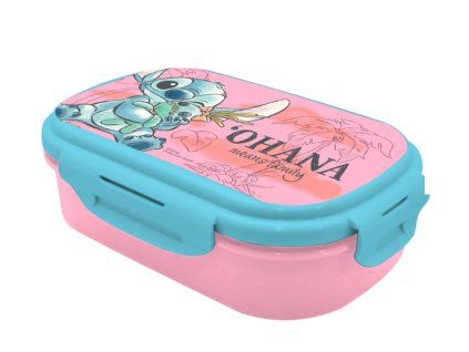 Svačinový box Disney Stitch s vidličkou růžový