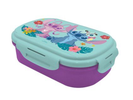 Svačinový box Disney Stitch s vidličkou fialový