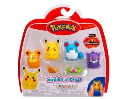 Figurky Pokémon Squishalongs Pikachu, Gengar, Teddiursa, Marill