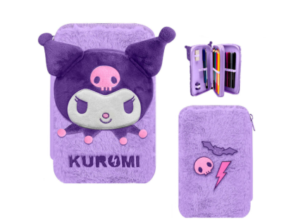 Plyšový penál Hello Kitty Kuromi dvoupatrový s výbavou