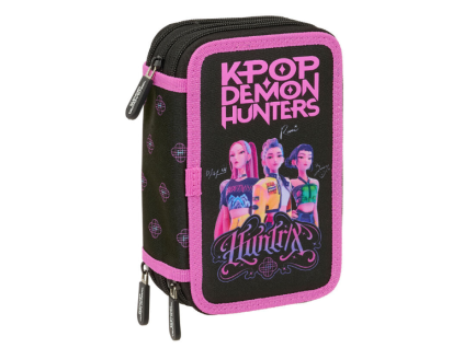Penál Kpop Demon Hunters černý třípatrový s výbavou 37ks